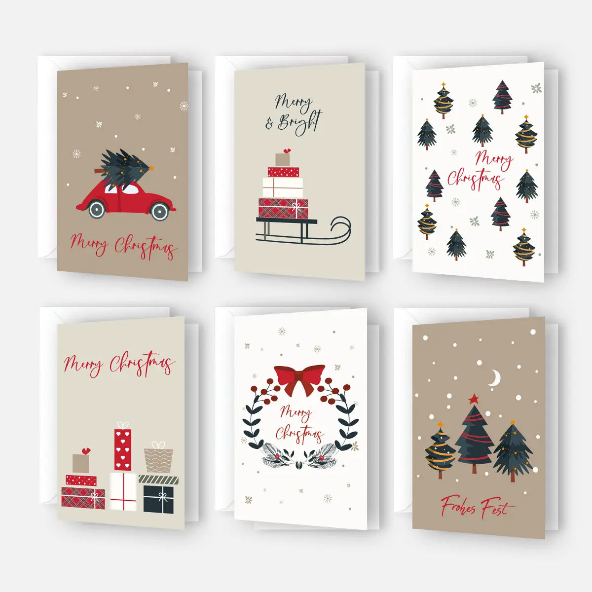 Modernes Weihnachtskarteset - 6 unterschiedliche Motive 10,5 x 14,8cm Klappkarten