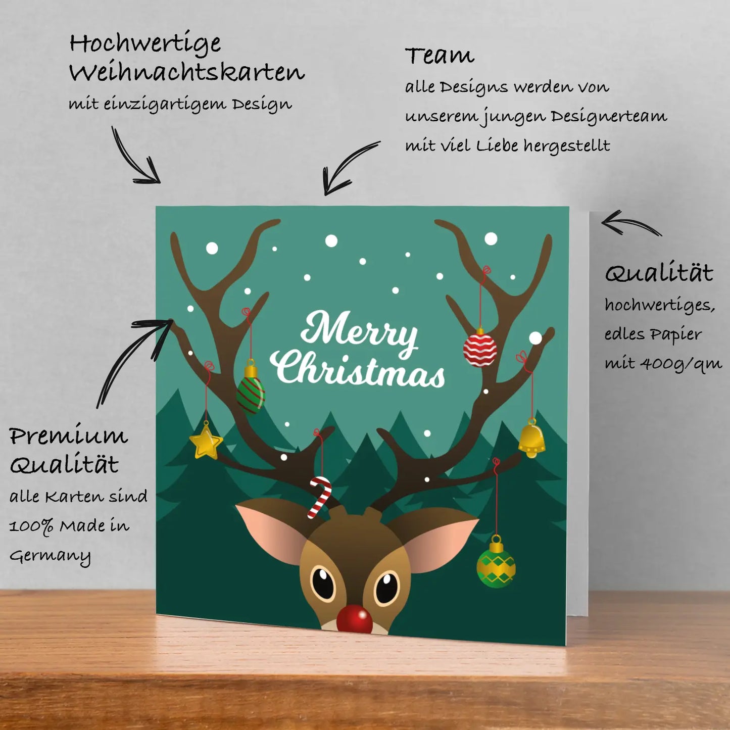 Weihnachtskarte mit Rehmotiv - Klappkarte mit weißem Kuvert