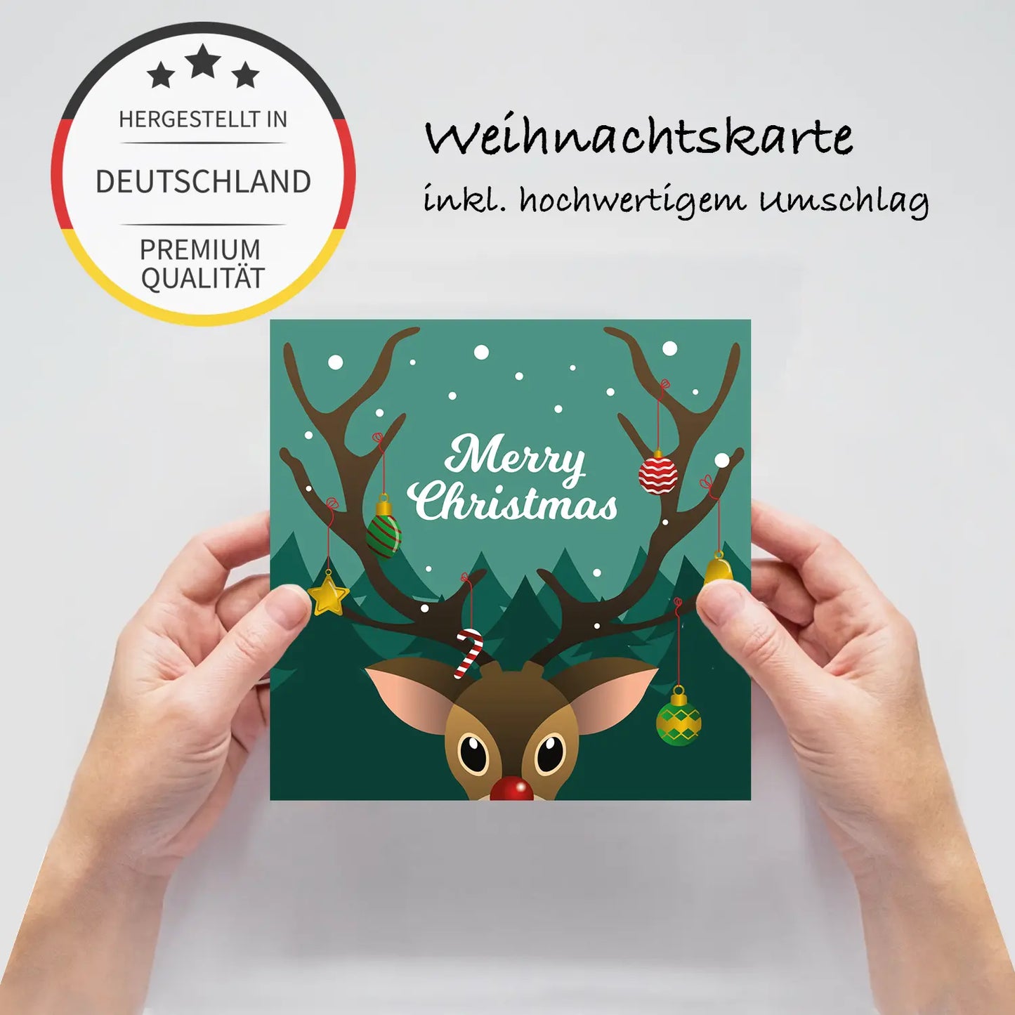 Weihnachtskarte mit Rehmotiv - Klappkarte mit weißem Kuvert