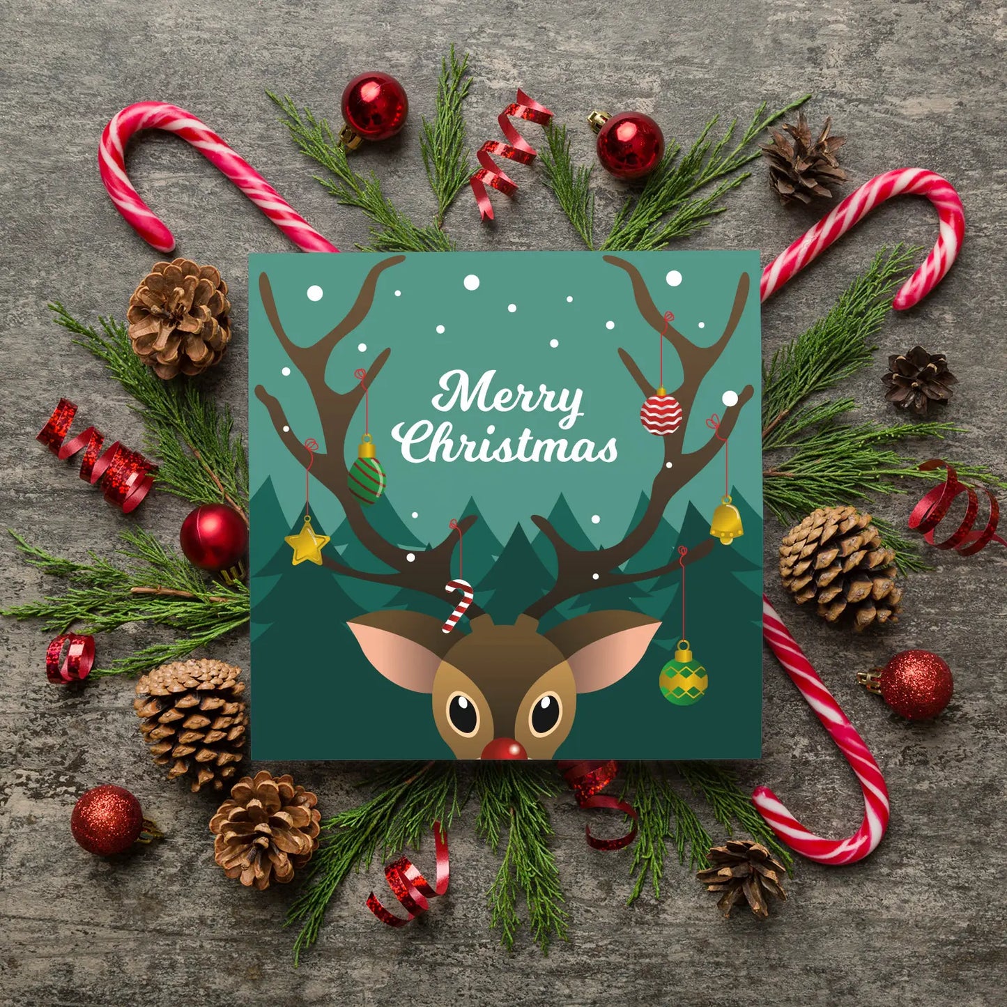 Weihnachtskarte mit Rehmotiv - Klappkarte mit weißem Kuvert