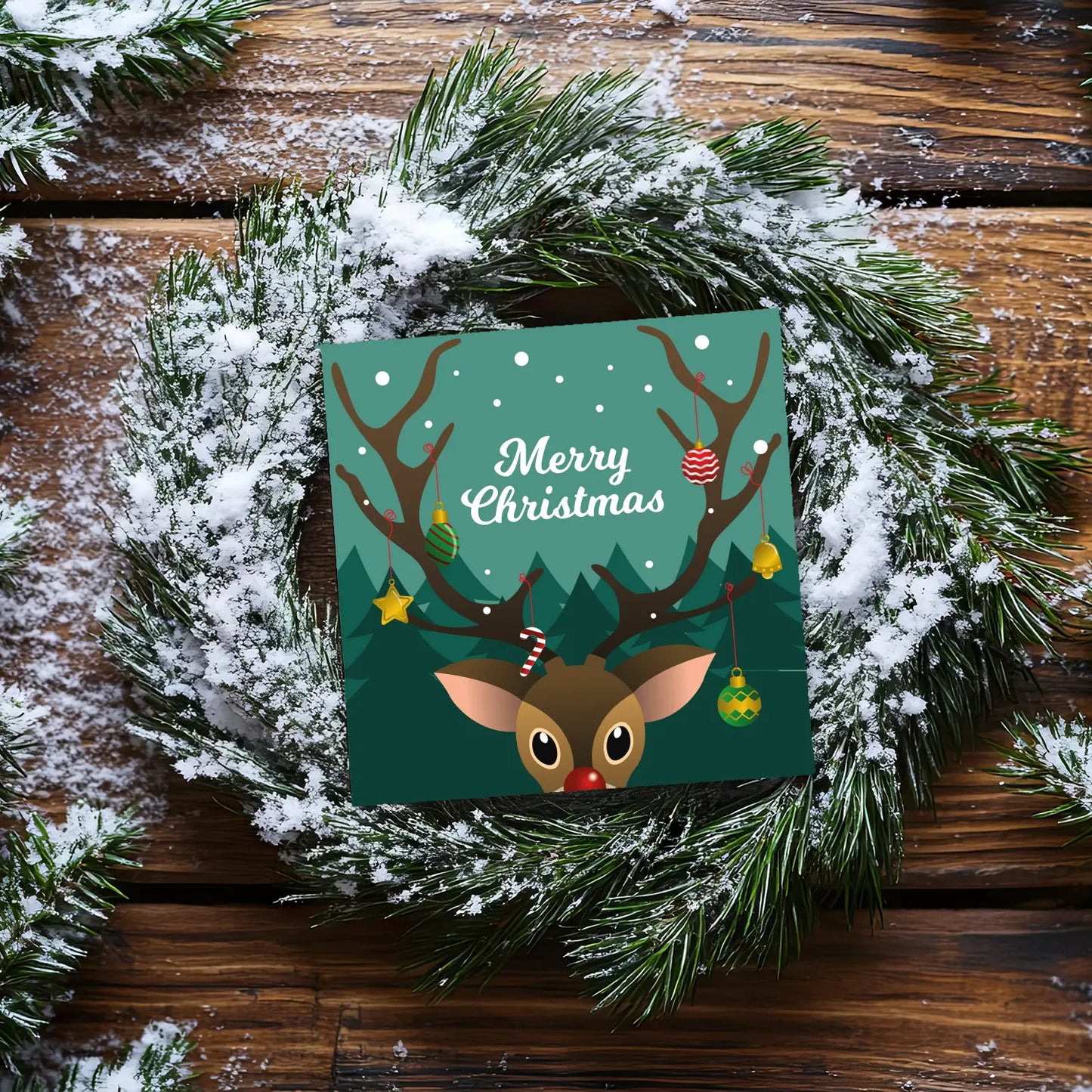 Weihnachtskarte mit Rehmotiv - Klappkarte mit weißem Kuvert