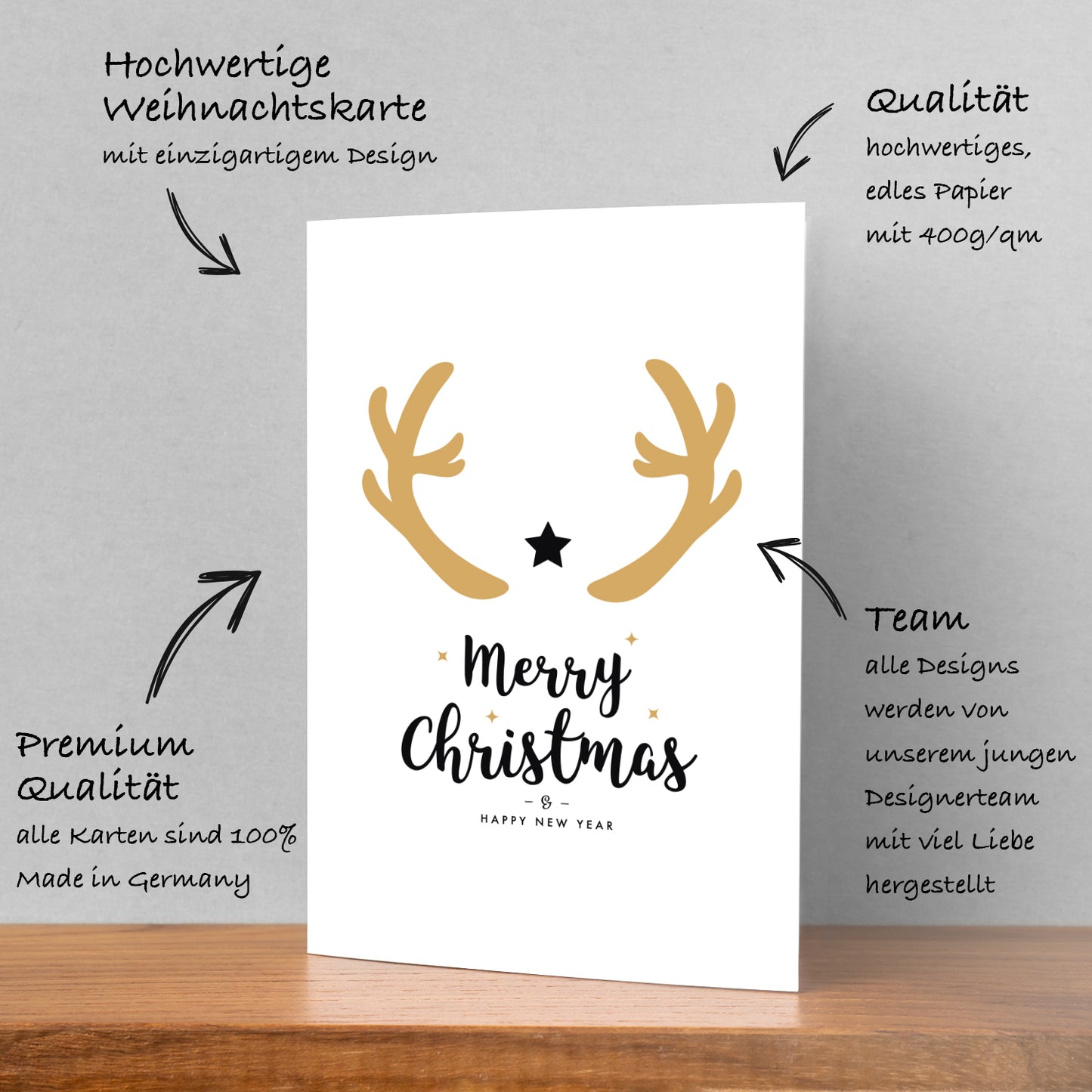 1 moderne Weihnachtskarte - Geweihmotiv- Postkarte