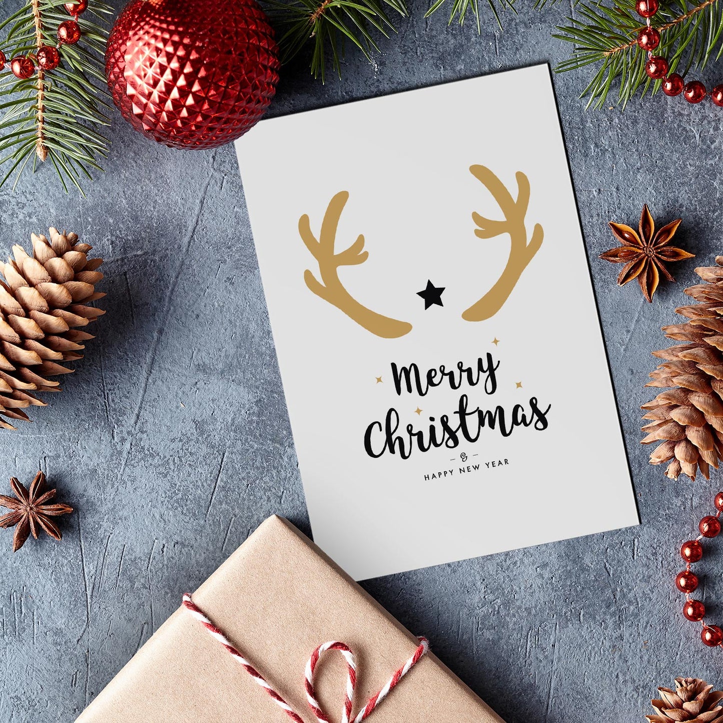 1 moderne Weihnachtskarte - Geweihmotiv- Postkarte