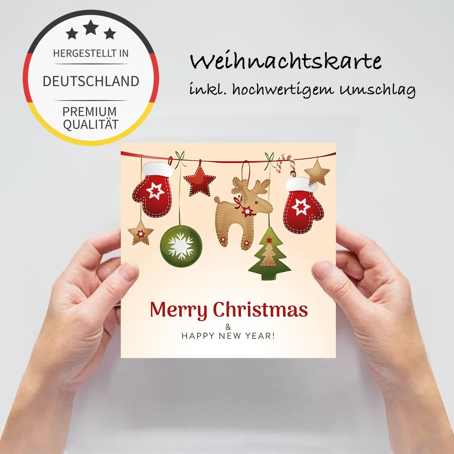 Einzigartige, quadratische Weihnachtskarte - Klappkarte mit weißem Kuvert