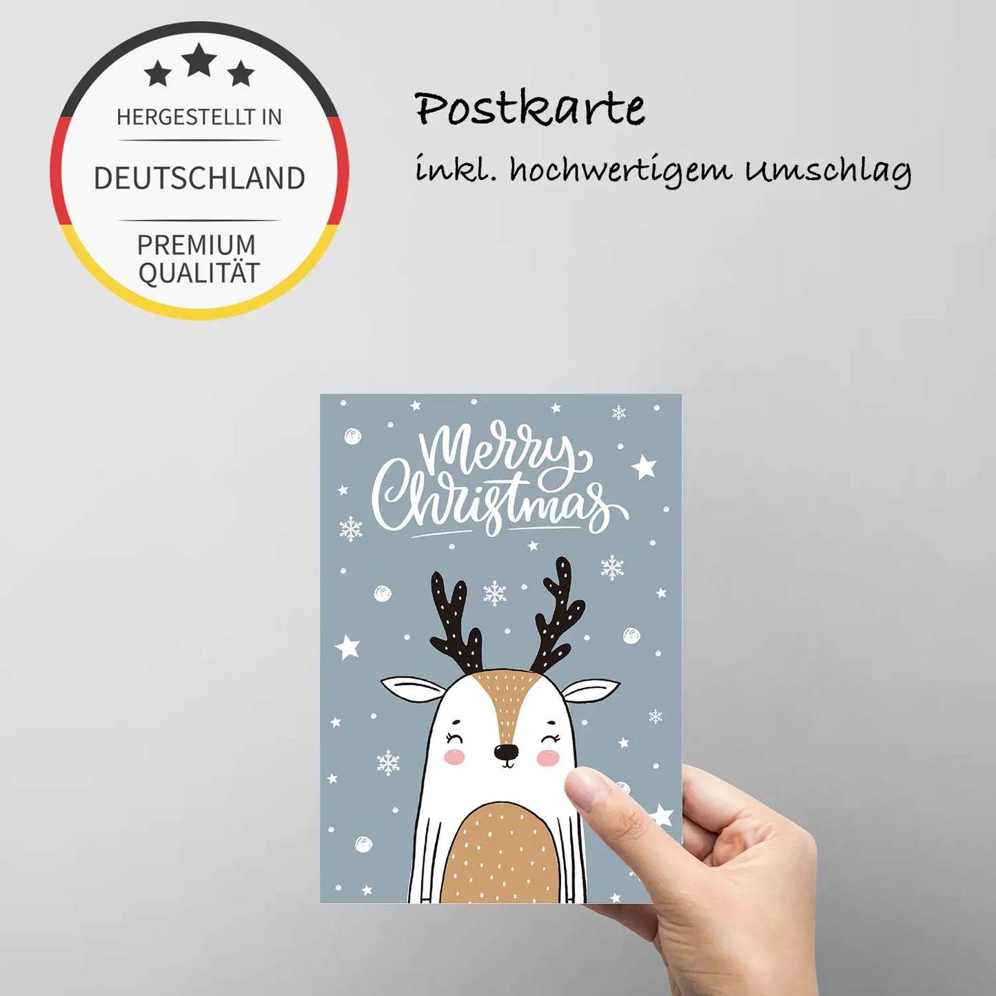 1 bezaubernde Weihnachtskarte - Postkarte - mit Rehmotiv