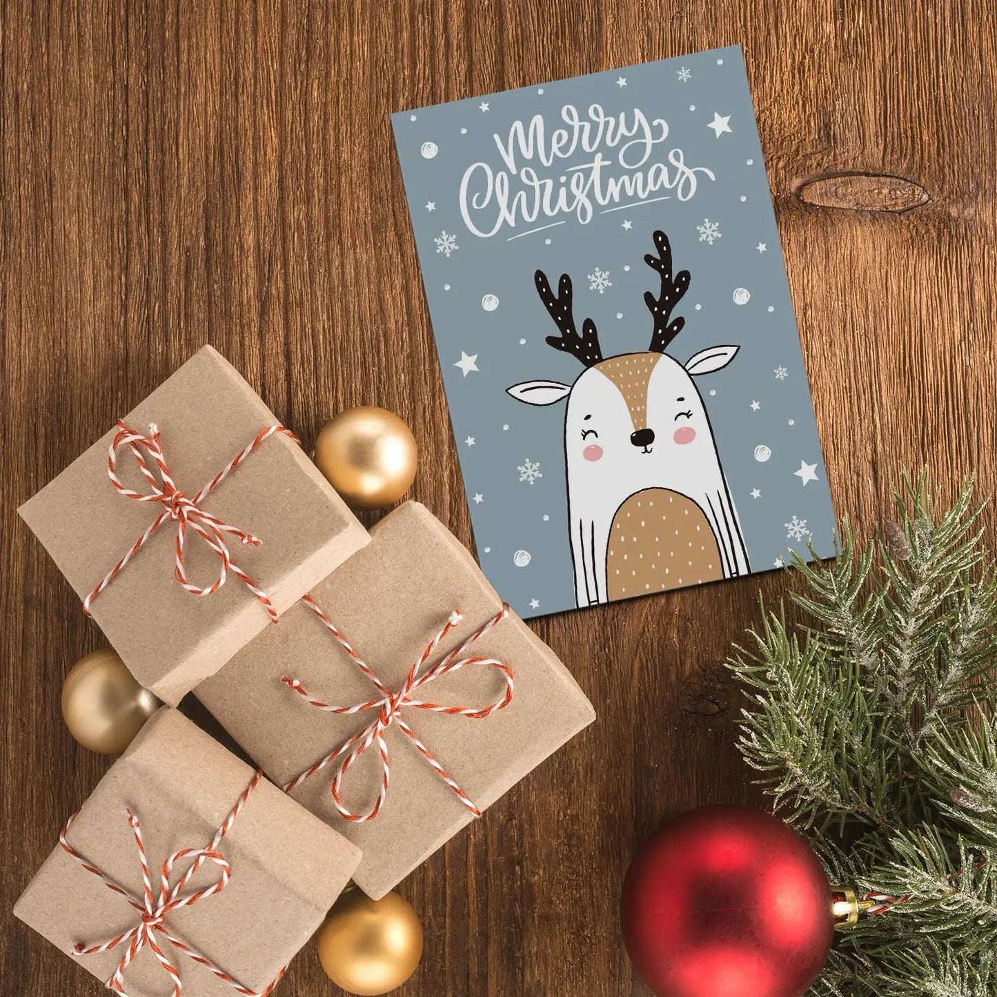 1 bezaubernde Weihnachtskarte - Postkarte - mit Rehmotiv