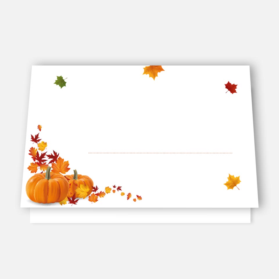 Tischkarten im Herbstmotiv mit Kürbis und fallenden Blättern - 50 Stück Merz Designkarten