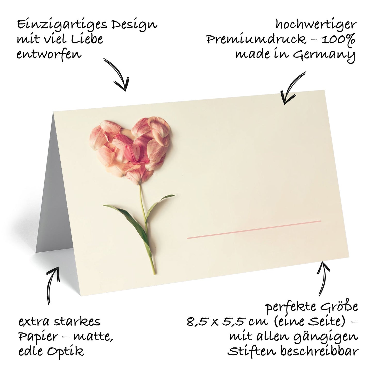 50 Premium Tischkarten Platzkarten Tischkärtchen-Hochzeit, Geburtstag, Taufe etc Merz Designkarten