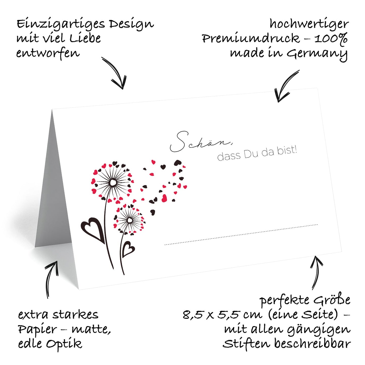 50 Premium-Tischkarten Platzkarten Namenskarten Namensschilder Hochzeit Feier Merz Designkarten