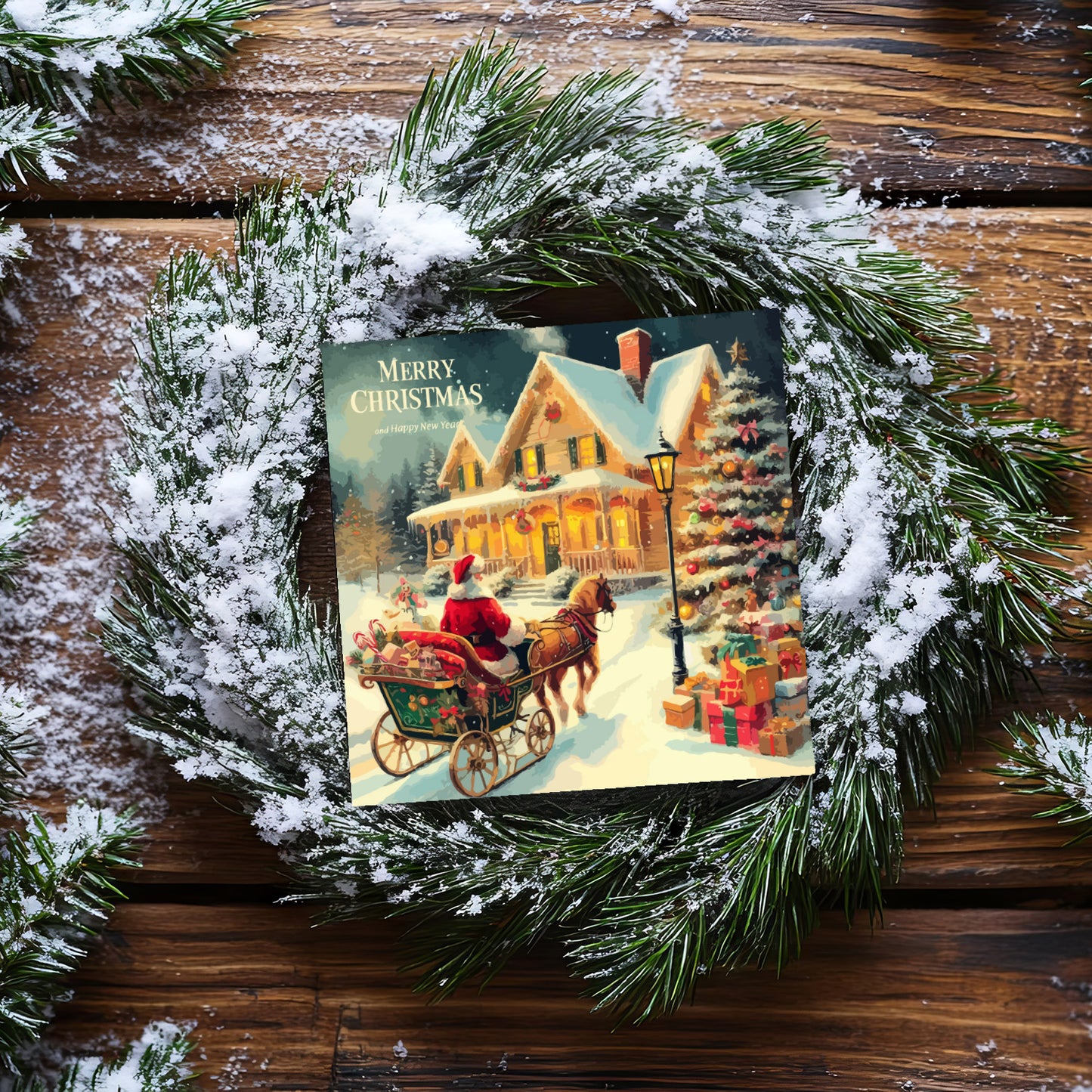 Weihnachtskarte im Retro-Look- mit weißem Kuvert 14,8x14,8cm