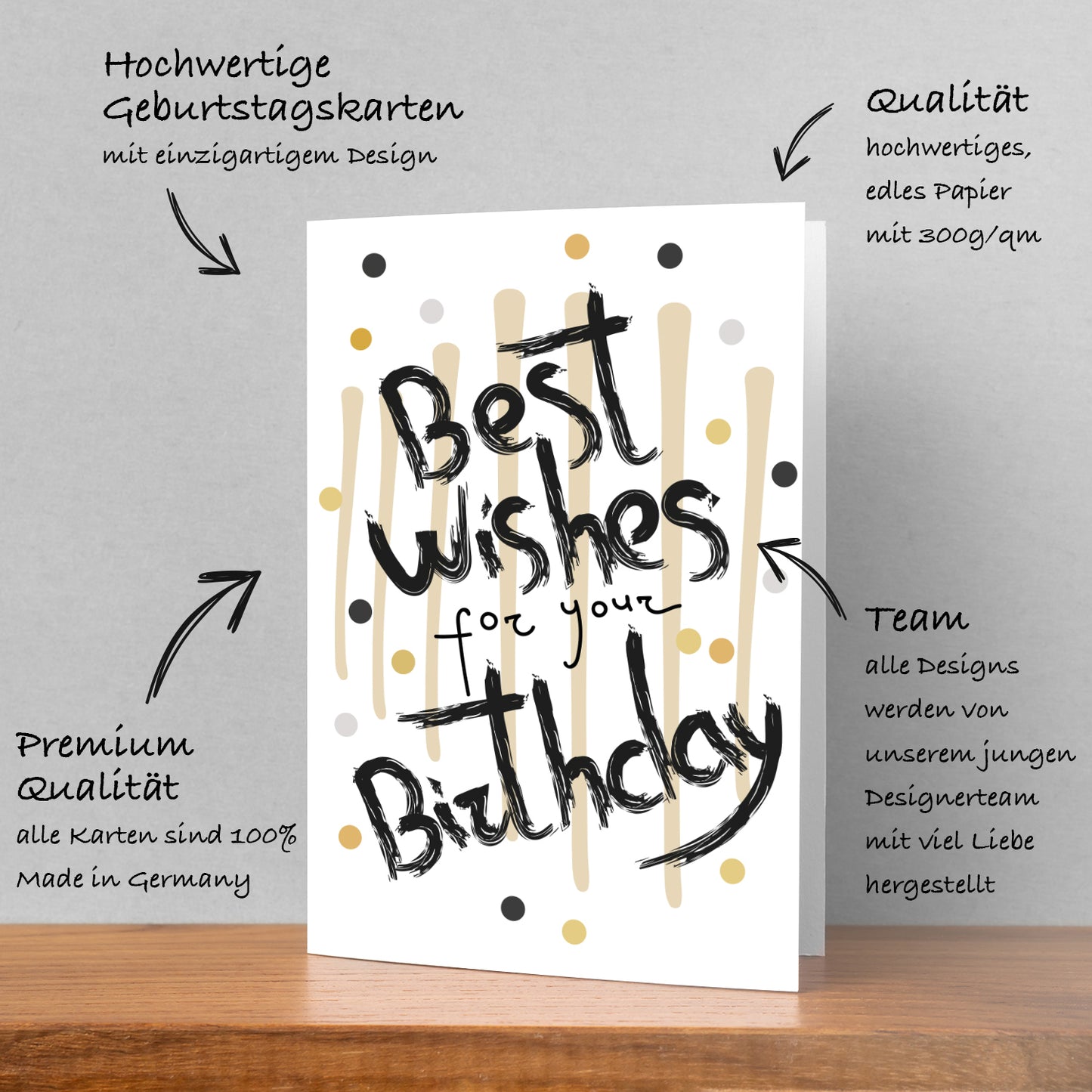 4 Premium Geburtstagskarten happy birthday 18x12cm + 4 Kuverts Geburtstag Karten