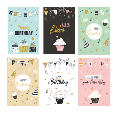 6 Premium Geburtstagskarten Happy Birthday 18x12cm + 6 Kuverts Geburtstag Karten Handarbeit - Lieblingsladen