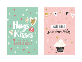 2 Premium Geburtstagskarten Happy Birthday 18x12cm + 2 Kuverts Geburtstag Karten
