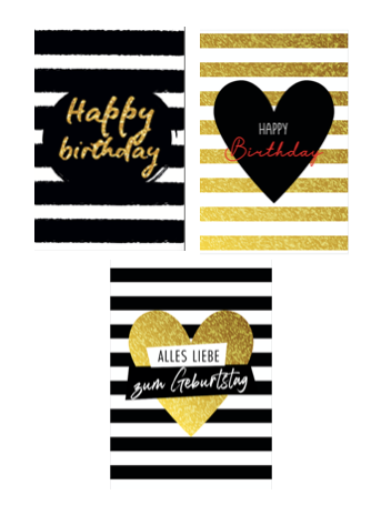 3 Premium Geburtstagskarten Happy Birthday 18x12cm + 3 Kuverts Geburtstag Karten