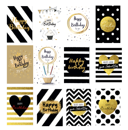 12 Premium Geburtstagskarten Happy Birthday 18x12cm + 12 Kuverts Geburtstag Karten
