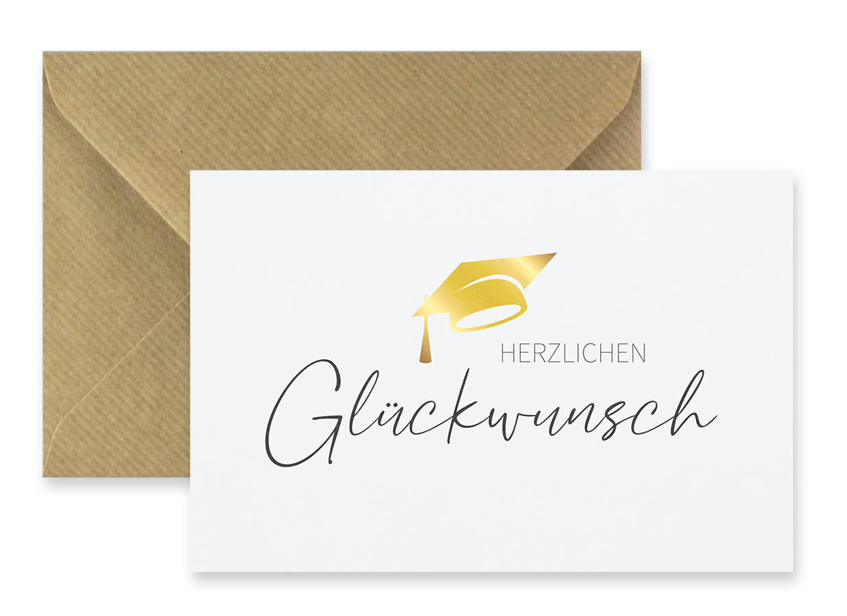 1 Premium Karte Glückwunsch (Abschluss, Beförderung, Abitur) + 1 Naturumschlag (Klappkarte)