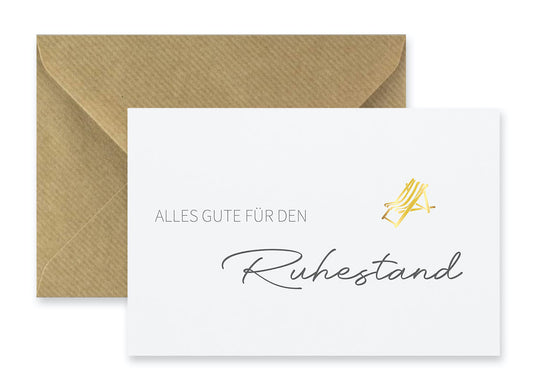 1 edle Glückwunschkarte Ruhestand Rente Klappkarte 10,5x14,8cm + 1 Naturumschlag Merz Designkarten