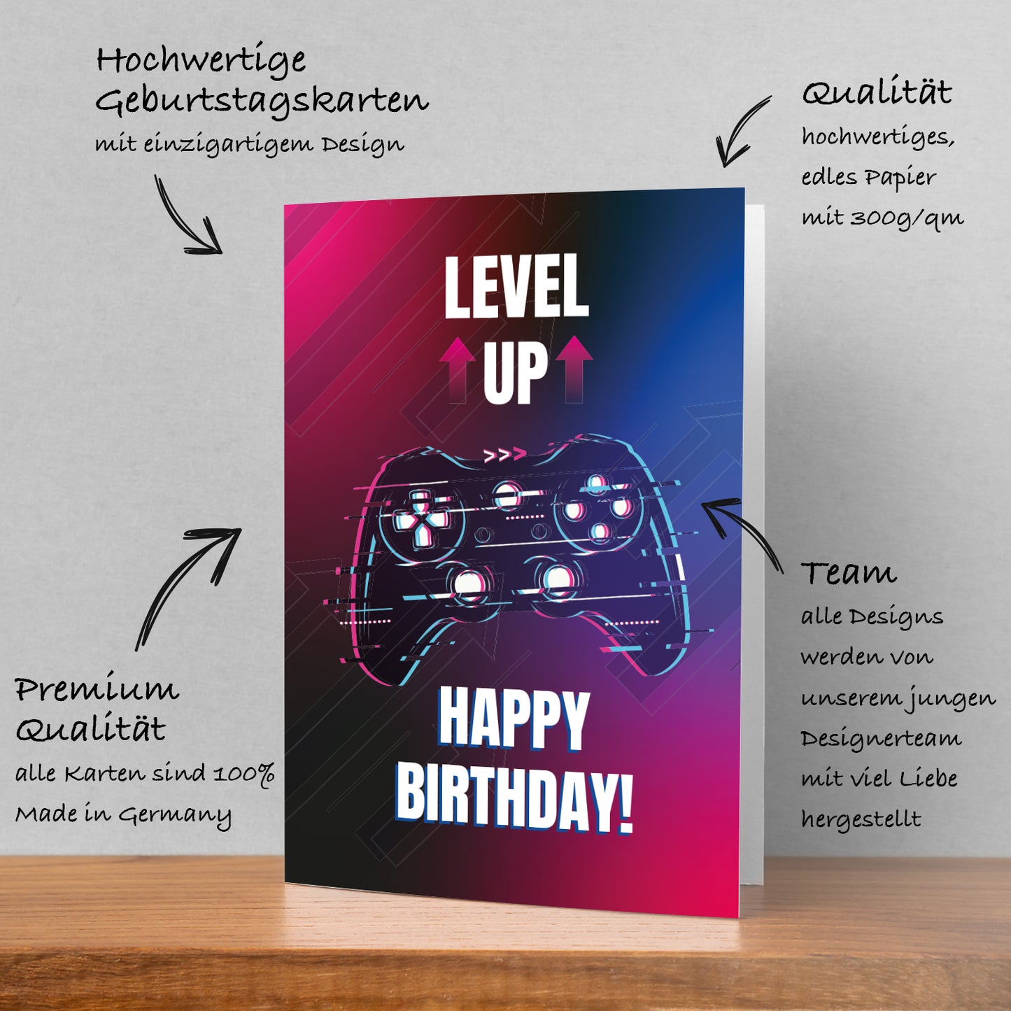 1 Premium Geburtstagskarte Happy Birthday 18x12cm Querformat mit Umschlag