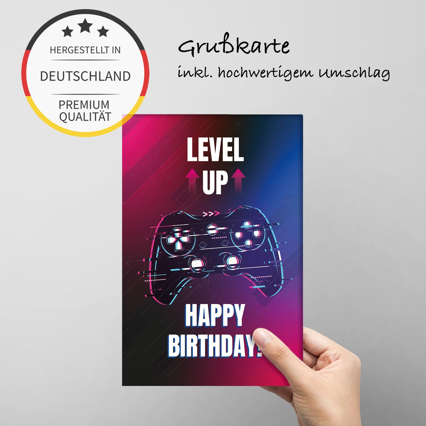 1 Premium Geburtstagskarte Happy Birthday 18x12cm Querformat mit Umschlag