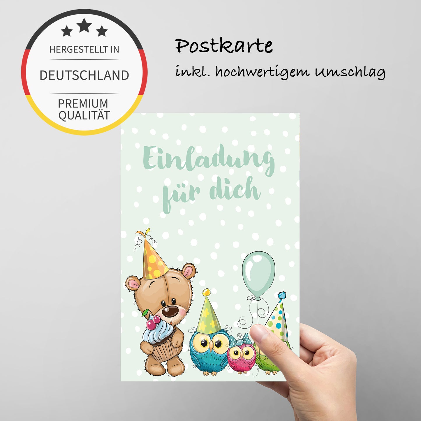 12 Stück Premium Karte Geburtstagseinladung + Naturumschlag (Klappkarte)