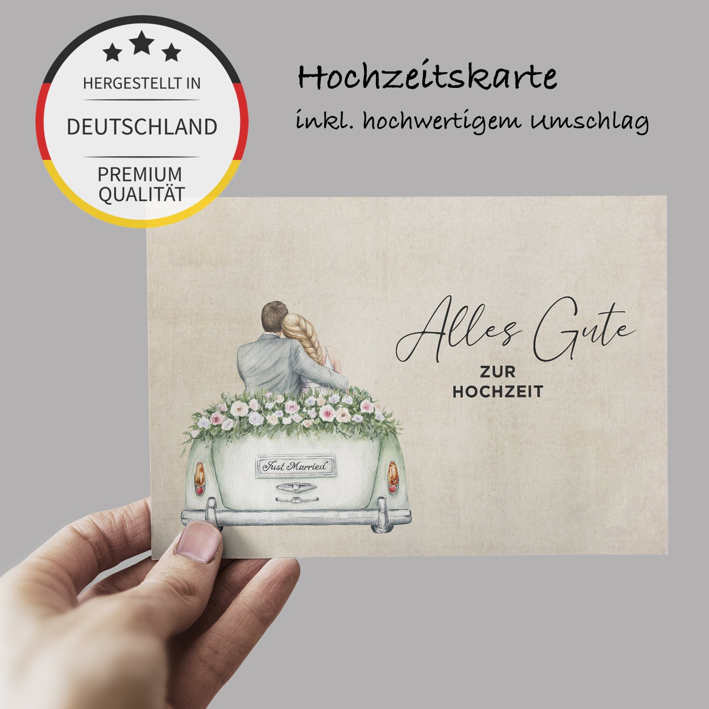 1 Hochzeitskarte 18x12cm mit Umschlag Glückwunschkarte zur Hochzeit Klappkarte