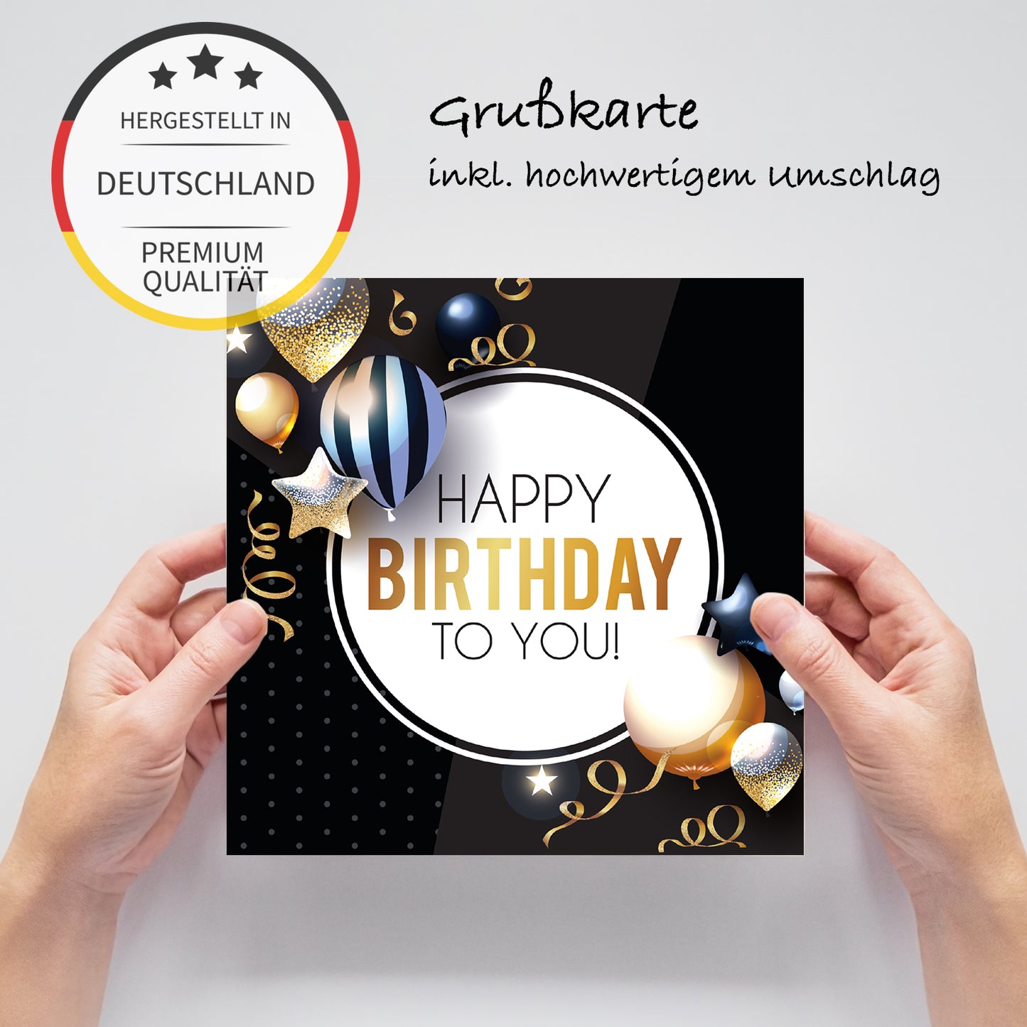 1 edle Geburtstagskarte Klappkarte Happy Birthday 14,8x14,8cm + weißer Umschlag