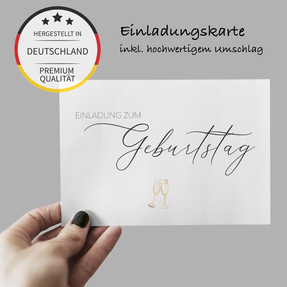 10 Premium Karte Geburtstagseinladung + Naturumschlag (Klappkarte)