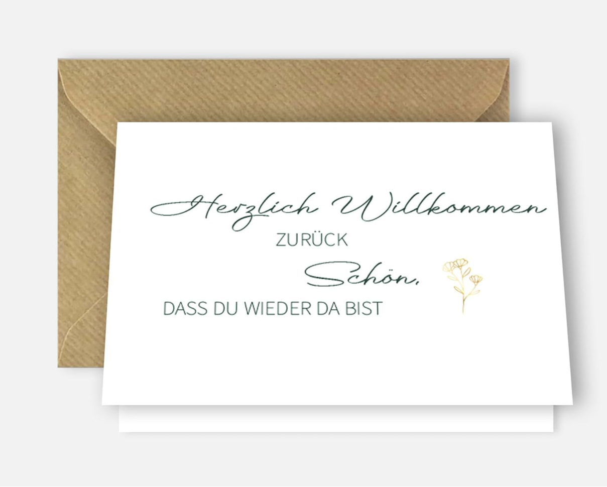 Willkommen Zurück-Karte 10,5x14,8cm Klappkarte mit Naturumschlag