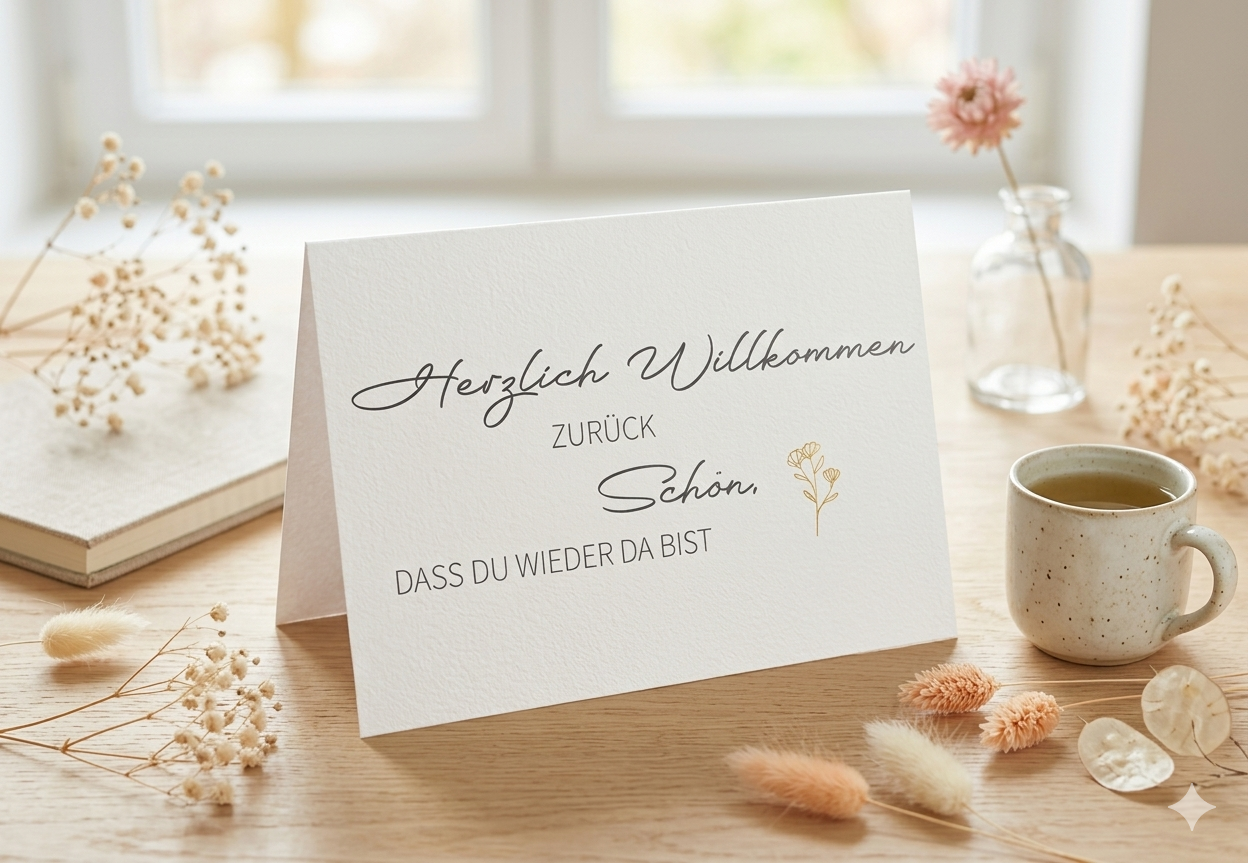 Willkommen Zurück-Karte 10,5x14,8cm Klappkarte mit Naturumschlag