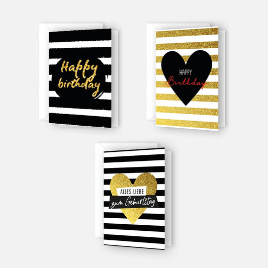 3 Premium Geburtstagskarten Happy Birthday 18x12cm + 3 Kuverts Geburtstag Karten