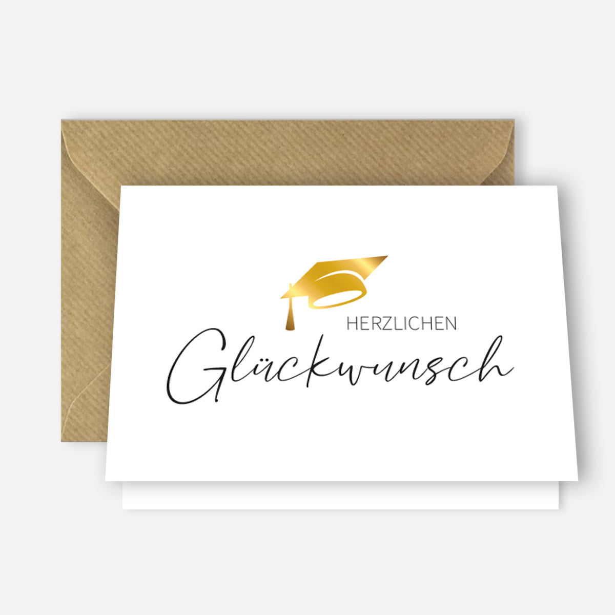 1 Premium Karte Glückwunsch (Abschluss, Beförderung, Abitur) + 1 Naturumschlag (Klappkarte)