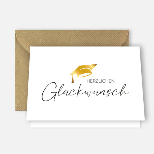 1 Premium Karte Glückwunsch (Abschluss, Beförderung, Abitur) + 1 Naturumschlag (Klappkarte)