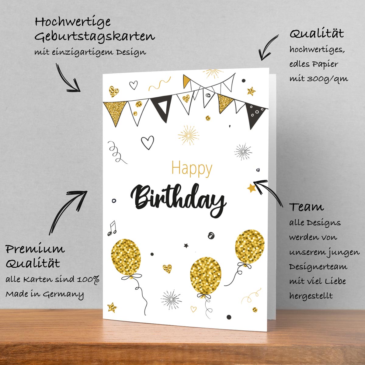 1 Premium Geburtstagskarte Happy Birthday 18x12cm mit Umschlag