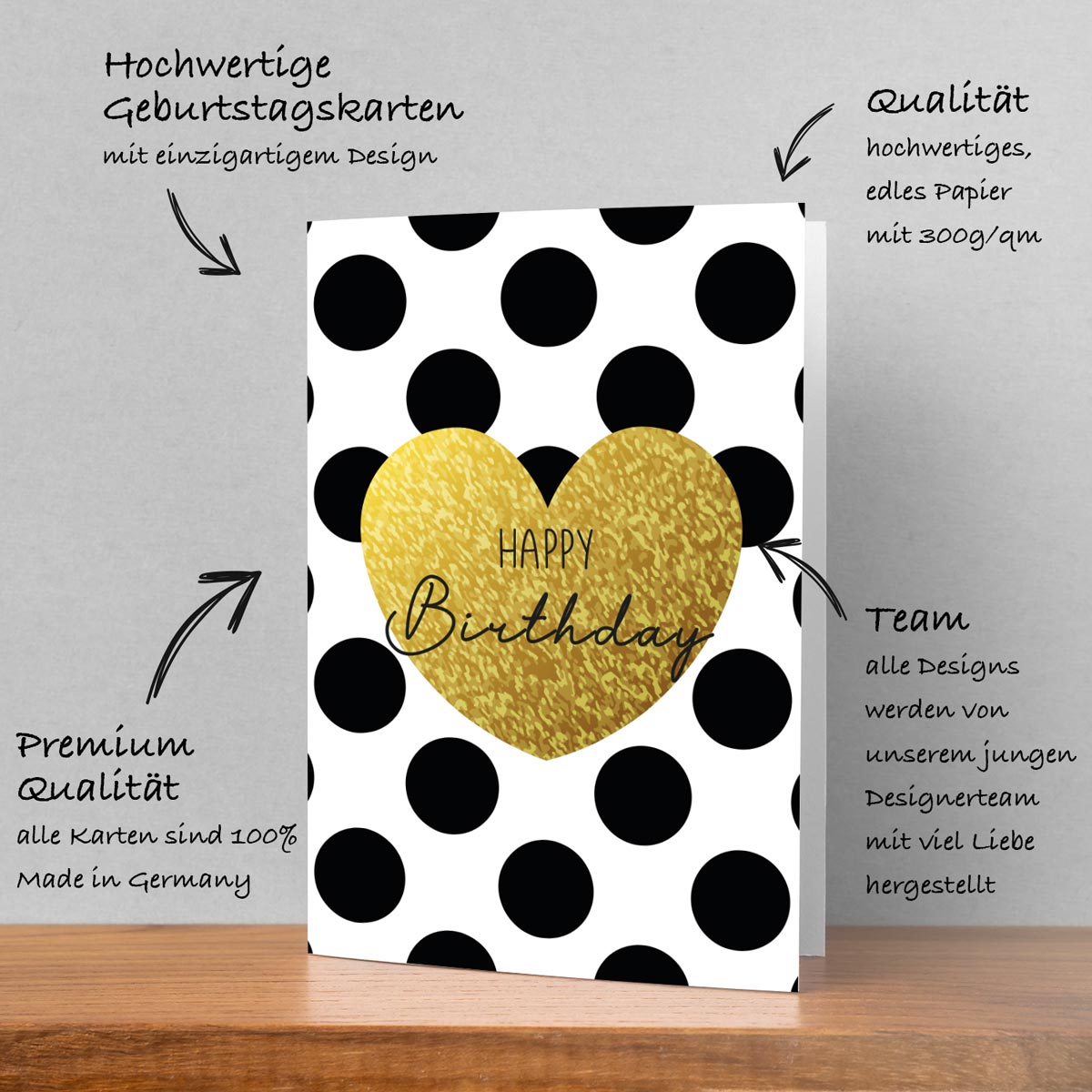 1 Premium Geburtstagskarte Happy Birthday 18x12cm mit Umschlag