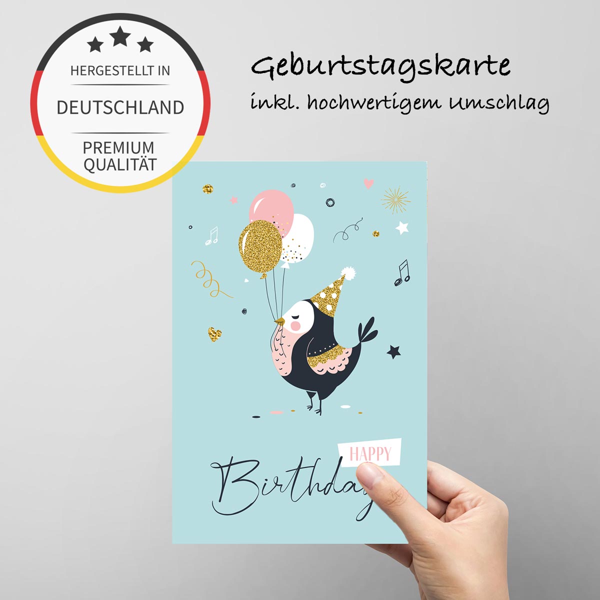 1 Premium Geburtstagskarte Happy Birthday 18x12cm mit Umschlag