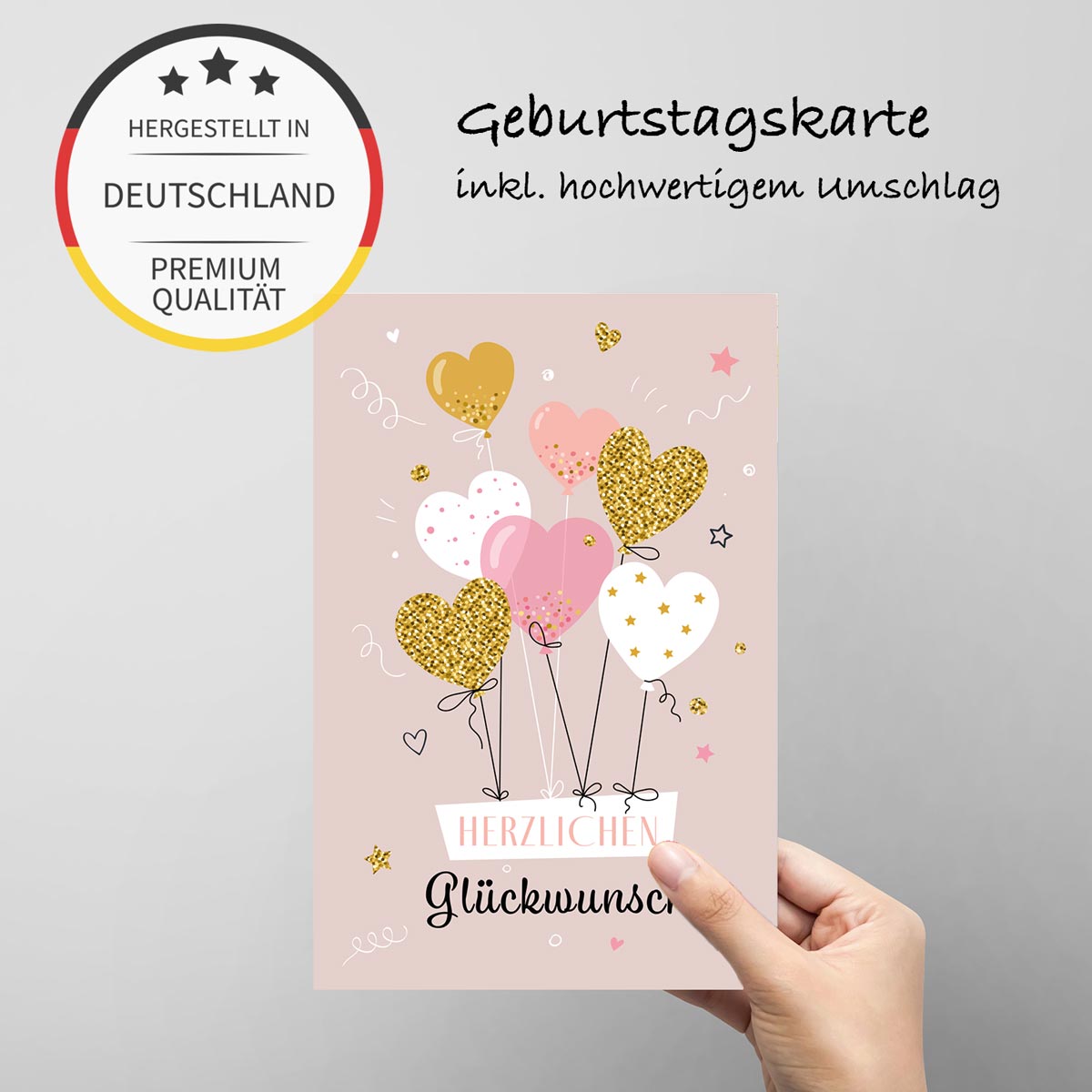 1 Premium Geburtstagskarte Happy Birthday 18x12cm mit Umschlag