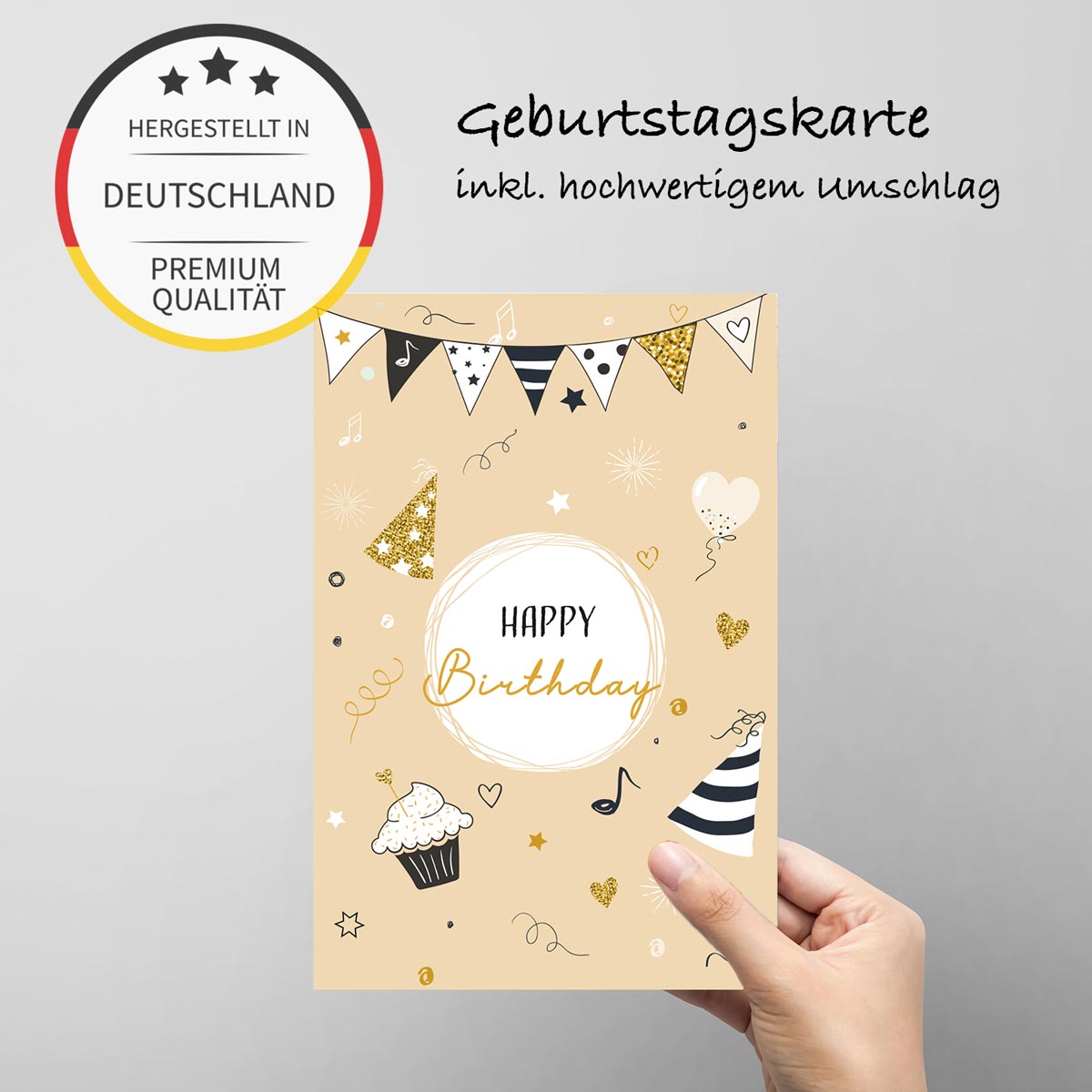 4 Premium Geburtstagskarten happy birthday 18x12cm + 4 Kuverts Geburtstag Karten