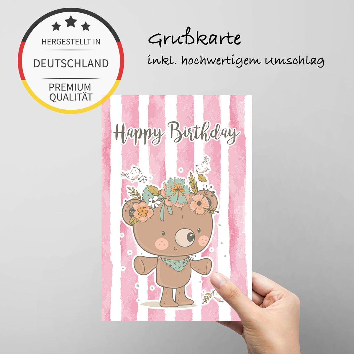 1 Premium Geburtstagskarte Happy Birthday 18x12cm mit Umschlag