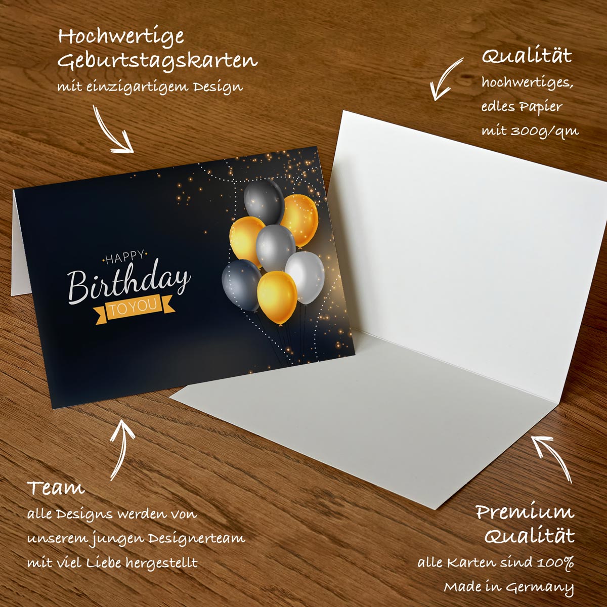 4 Premium Geburtstagskarte Happy Birthday 18x12cm mit Umschlag