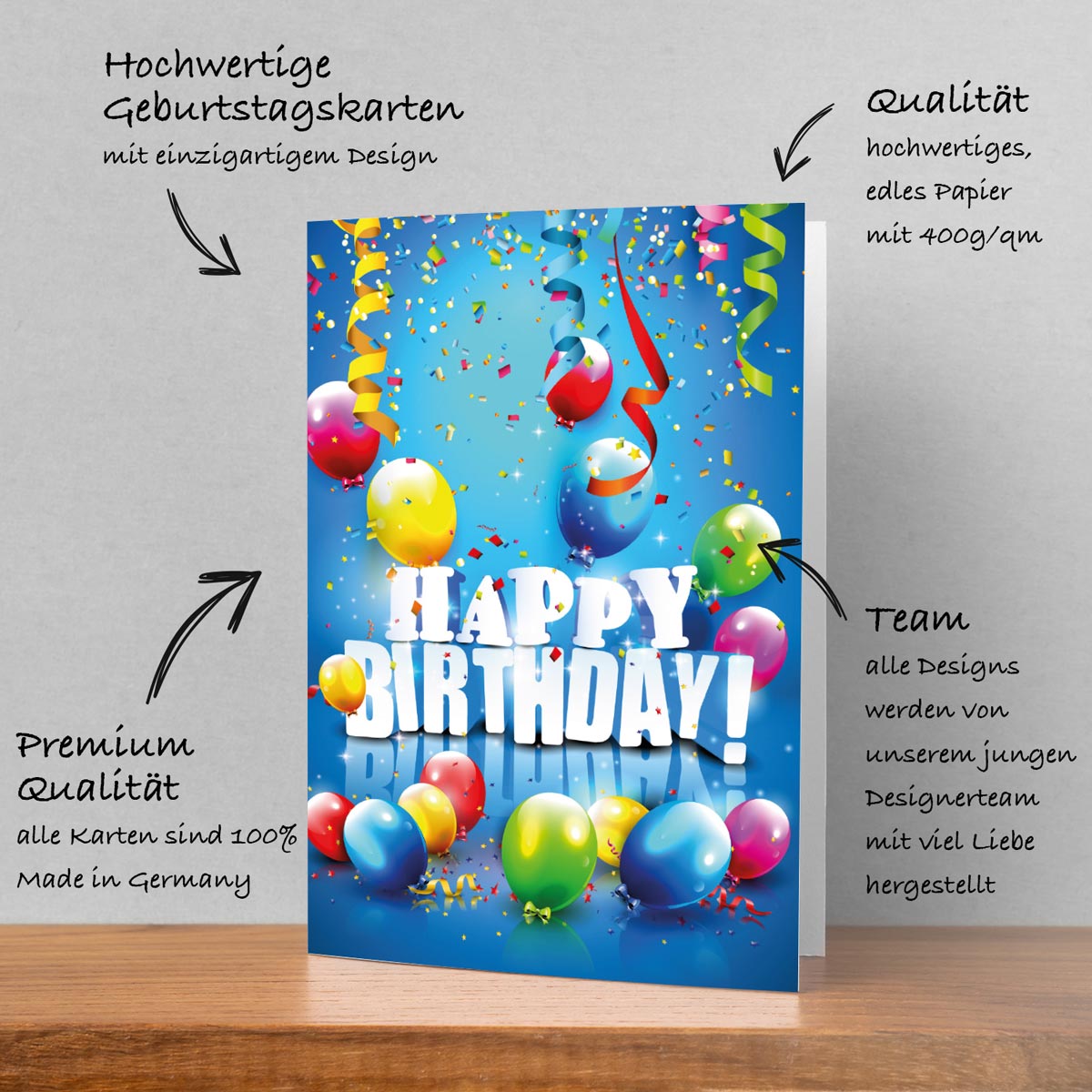 1 Premium Geburtstagskarte Happy Birthday 18x12cm mit Umschlag