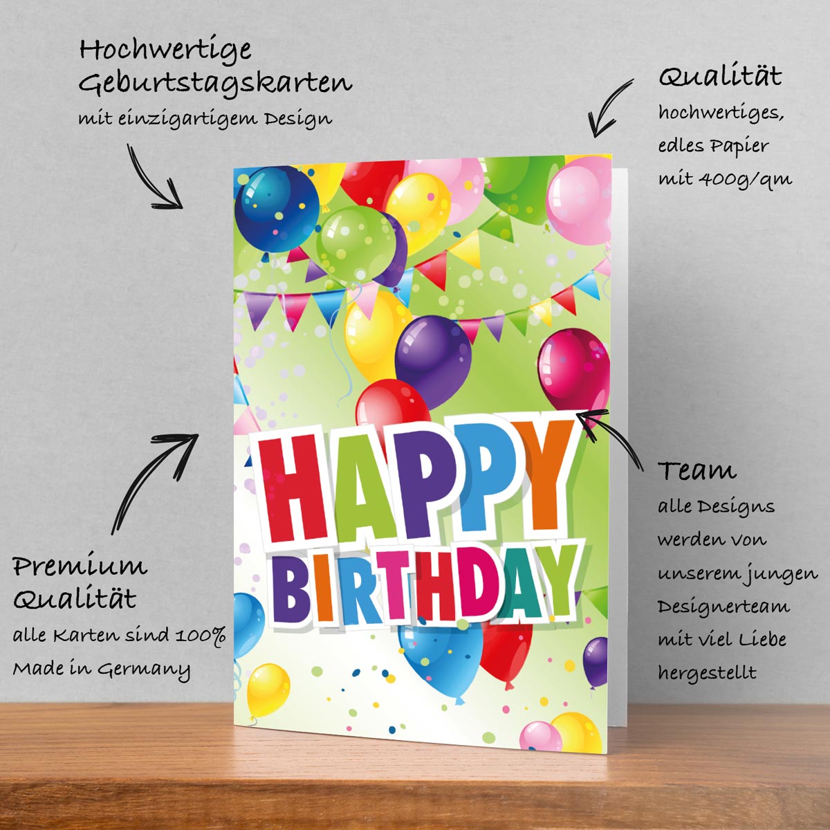 1 Premium Geburtstagskarte Happy Birthday 18x12cm mit Umschlag