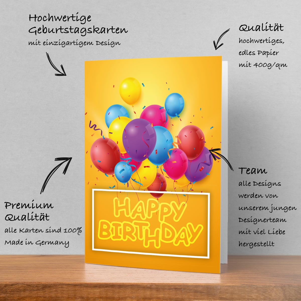 1 Premium Geburtstagskarte Happy Birthday 18x12cm mit Umschlag