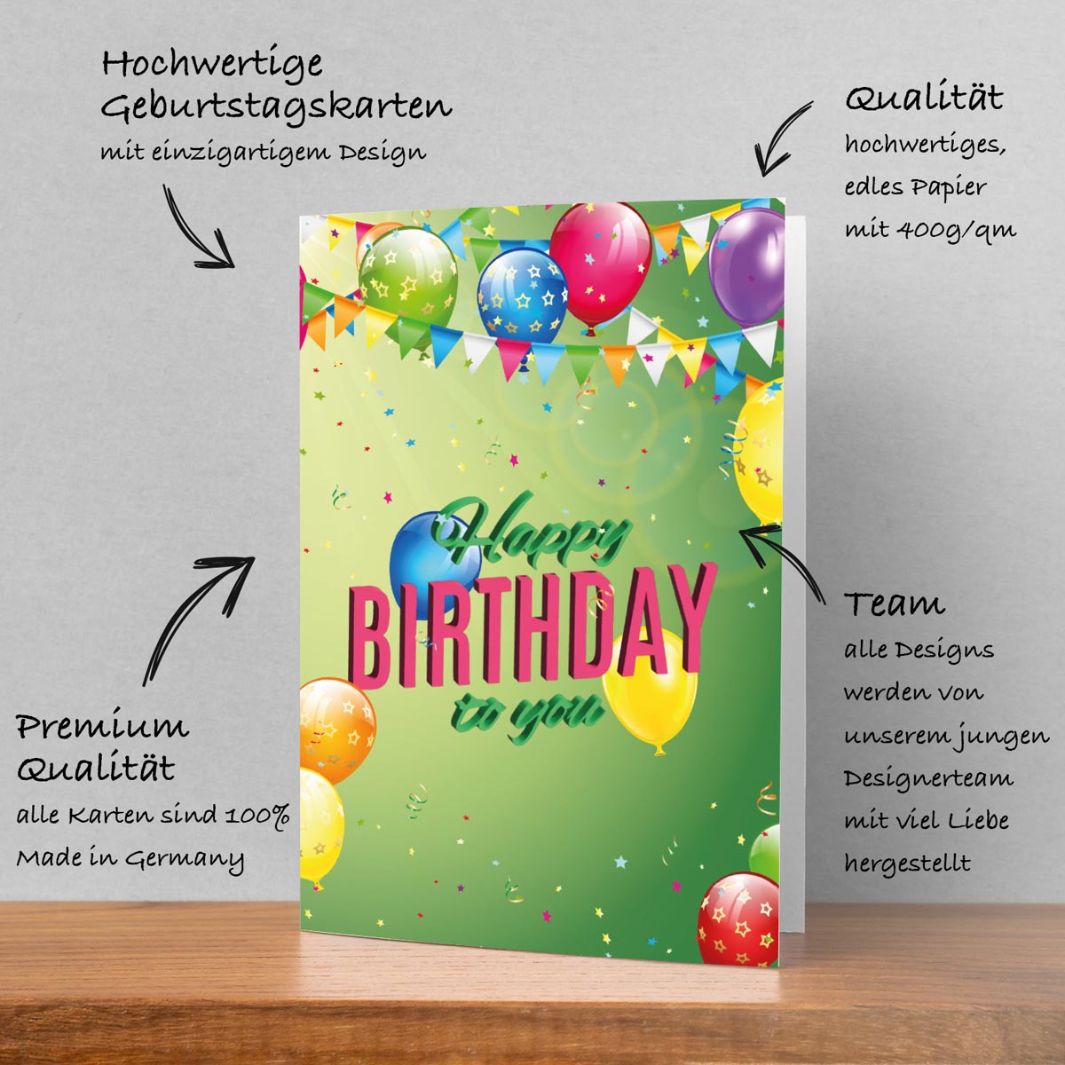 1 Premium Geburtstagskarte Happy Birthday 18x12cm mit Umschlag