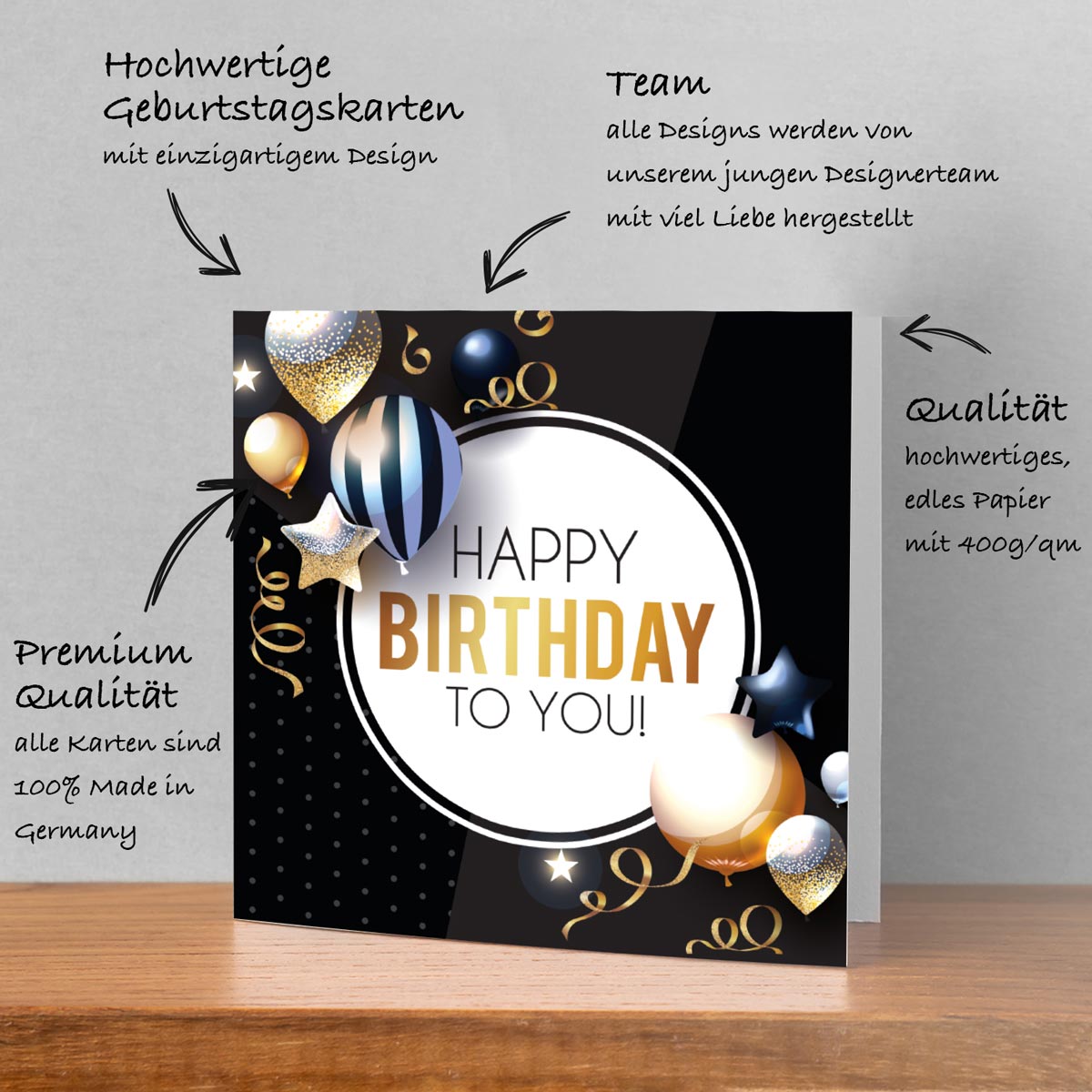 4 Premium Geburtstagskarte Happy Birthday 18x12cm mit Umschlag