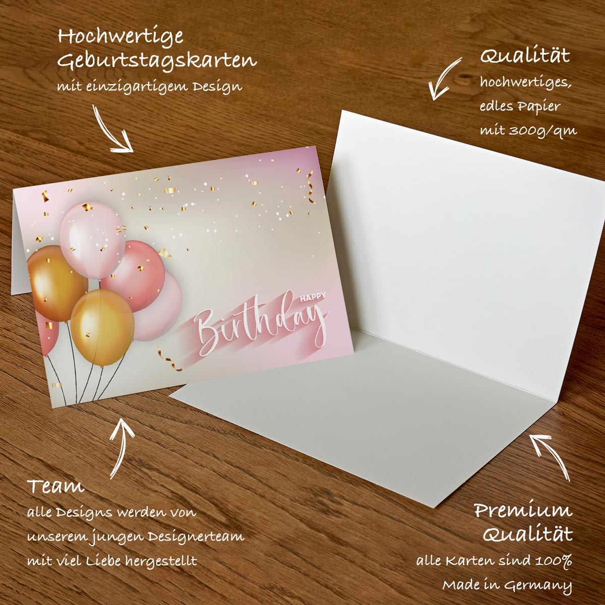 1 Premium Geburtstagskarte Happy Birthday 18x12cm mit Umschlag