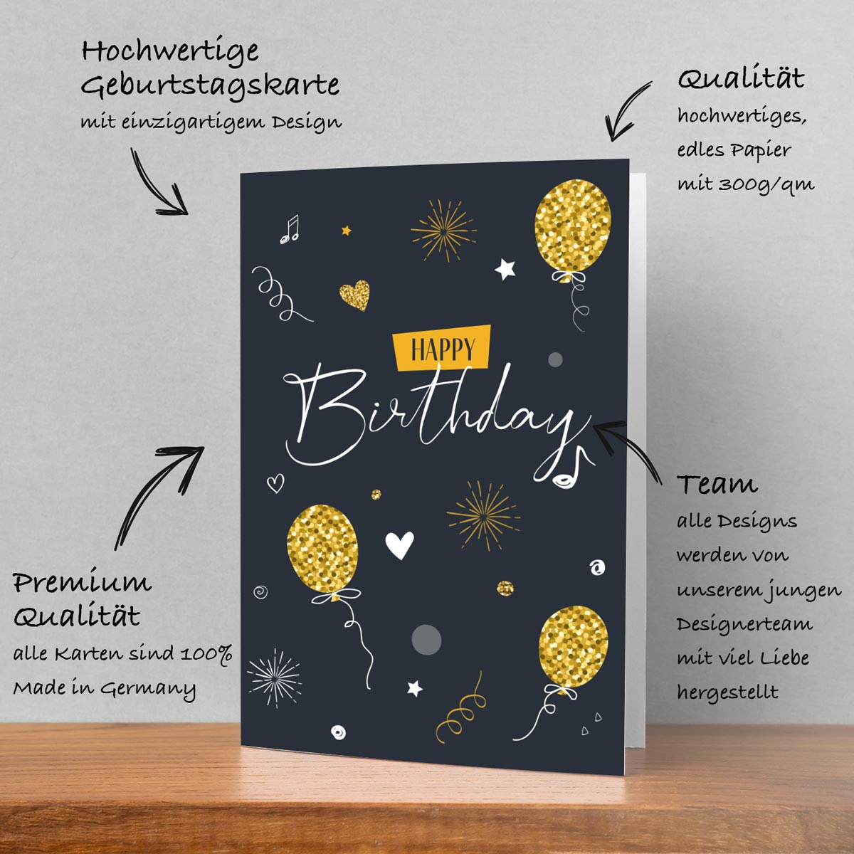 4 Premium Geburtstagskarten happy birthday 18x12cm + 4 Kuverts Geburtstag Karten