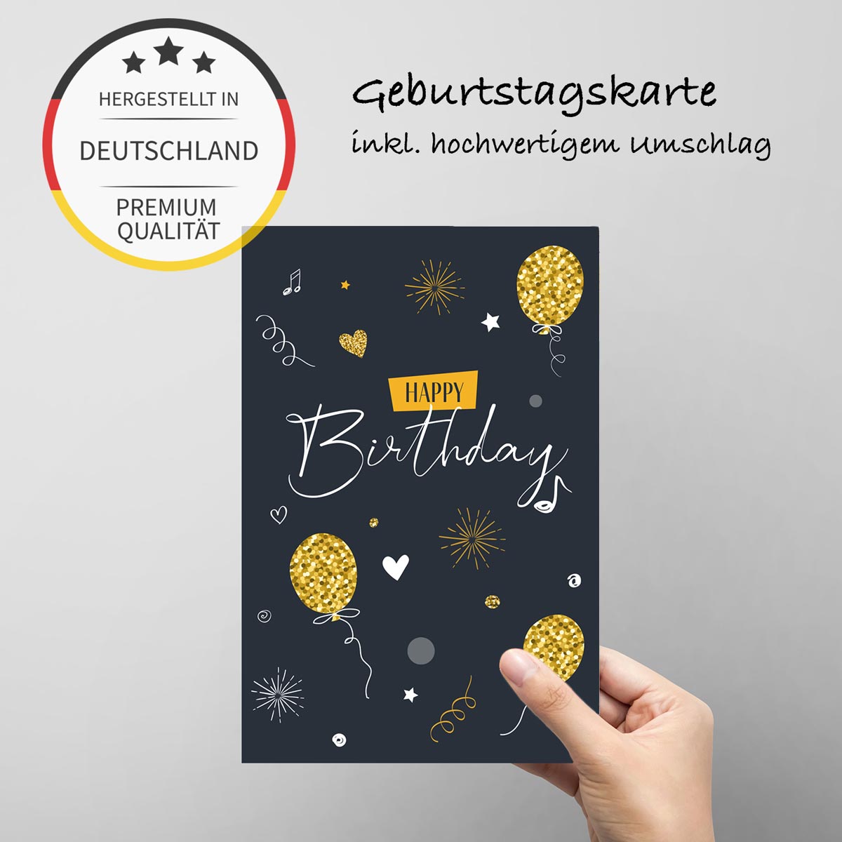 2 Premium Geburtstagskarten Happy Birthday 18x12cm + 2 Kuverts Geburtstag Karten