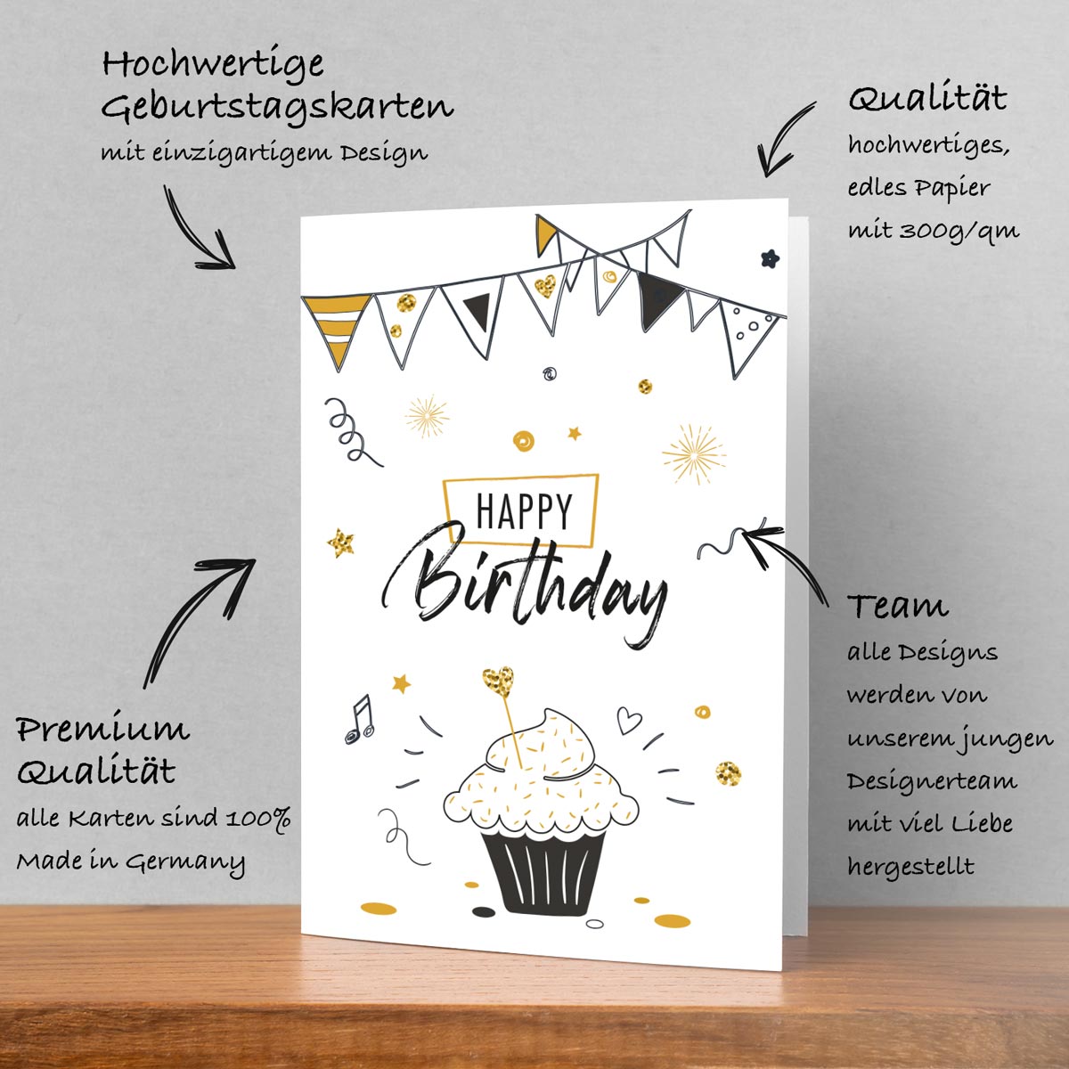 1 Premium Geburtstagskarte Happy Birthday 18x12cm mit Umschlag