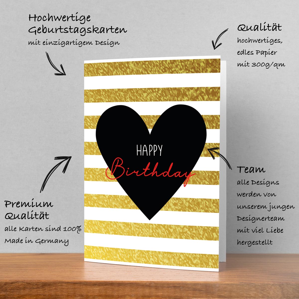 3 Premium Geburtstagskarten Happy Birthday 18x12cm + 3 Kuverts Geburtstag Karten
