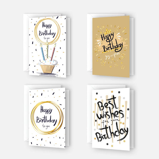 4 Premium Geburtstagskarten happy birthday 18x12cm + 4 Kuverts Geburtstag Karten